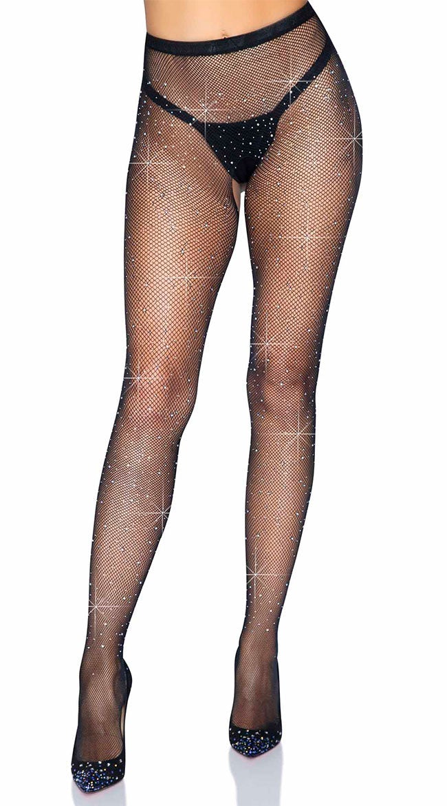 Rhinestone Fishnet Crotchless Pantyhose