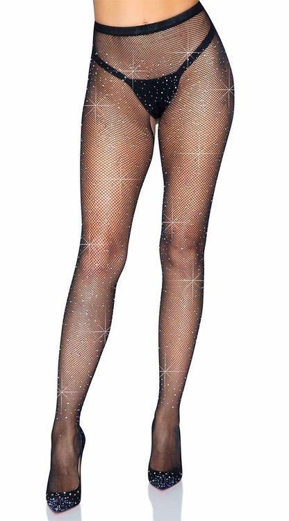 Rhinestone Fishnet Crotchless Pantyhose
