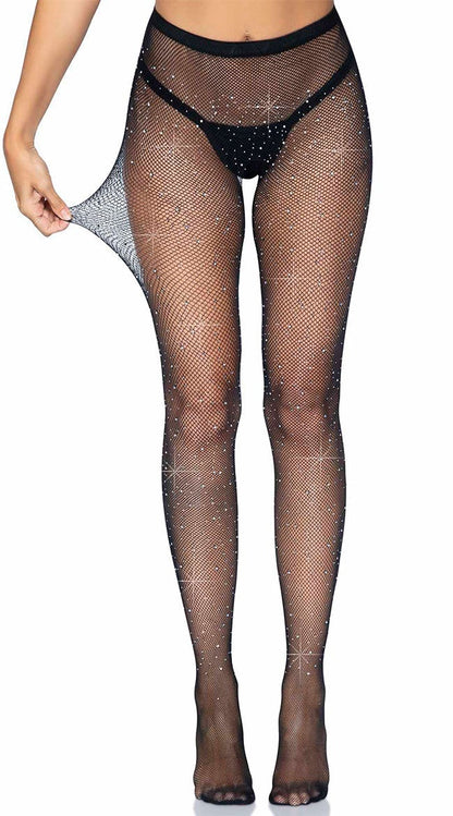 Rhinestone Fishnet Crotchless Pantyhose