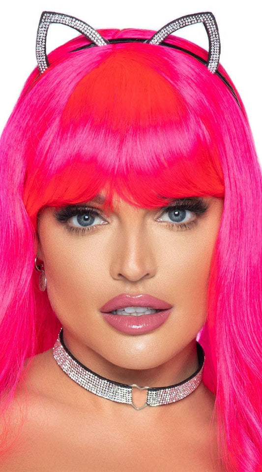 Kit de gargantilla con forma de corazón y orejas de gato con diamantes de imitación