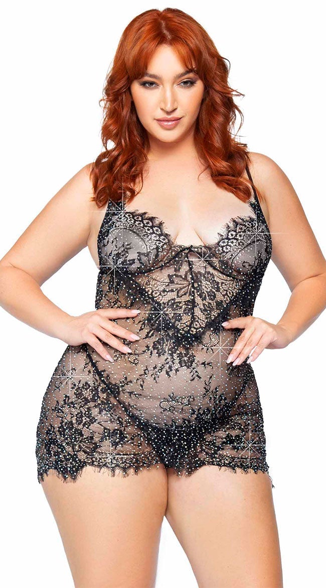 Plus Size Eyelash Enticement Chemise Set