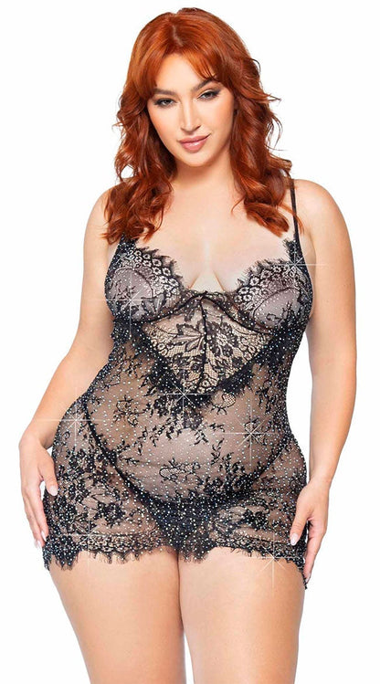 Plus Size Eyelash Enticement Chemise Set