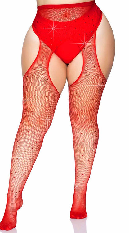 Plus Size Sparkle Fishnet Suspender Pantyhose.