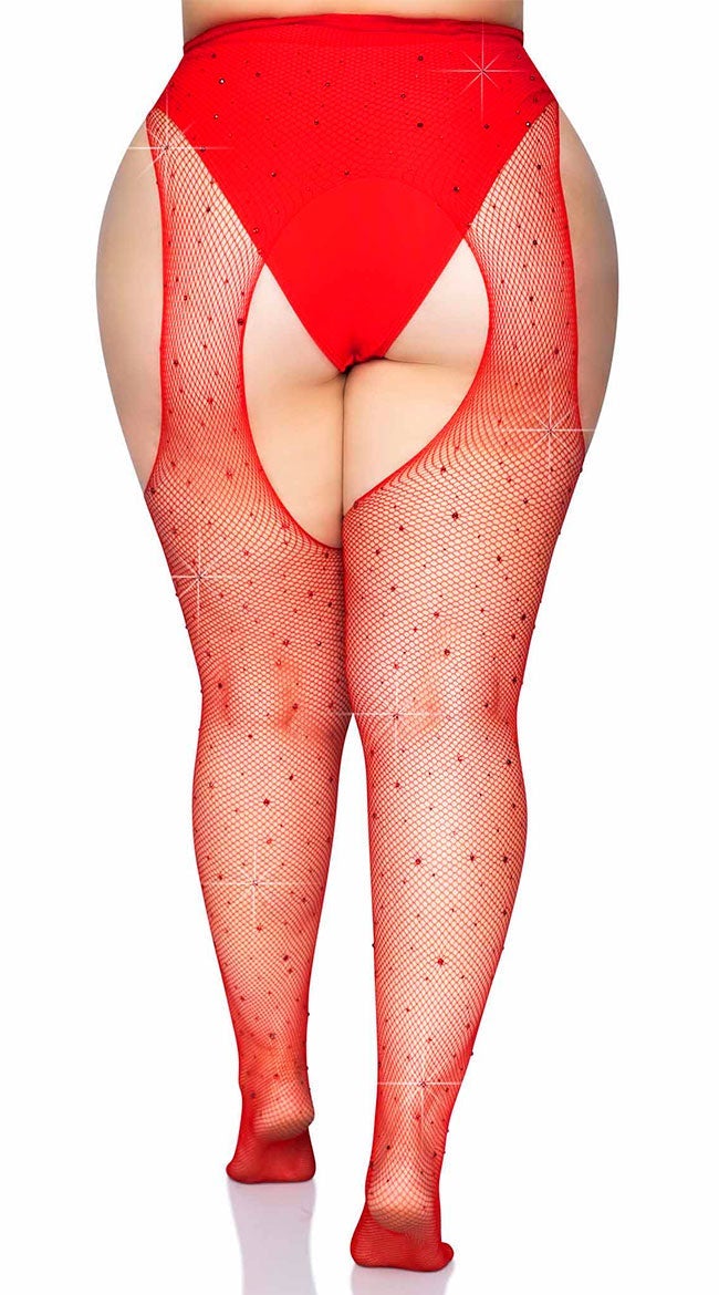 Plus Size Sparkle Fishnet Suspender Pantyhose.