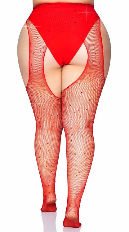 Plus Size Sparkle Fishnet Suspender Pantyhose.