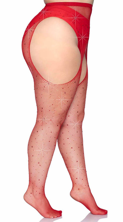 Plus Size Sparkle Fishnet Suspender Pantyhose.