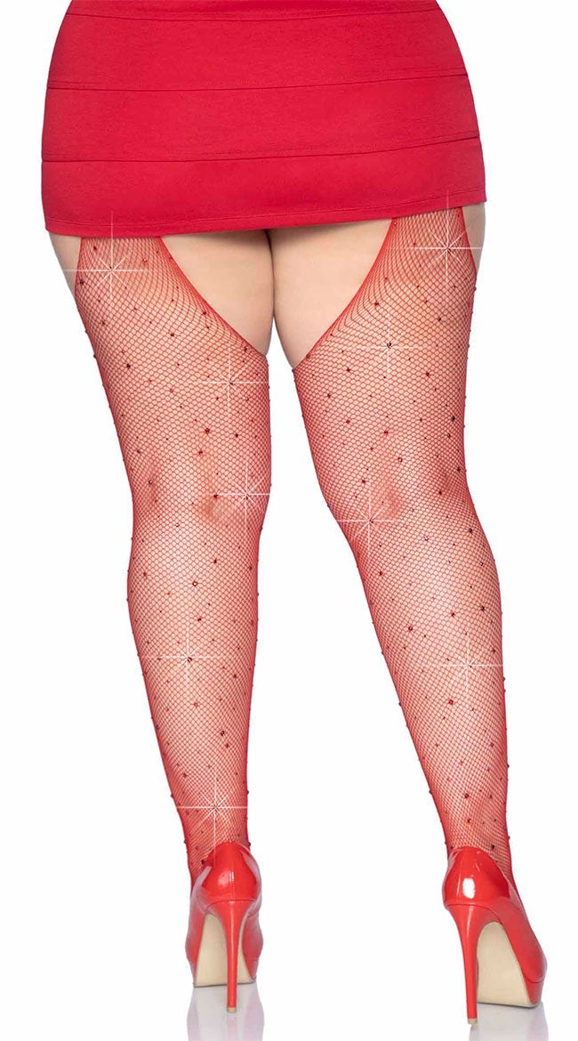 Plus Size Sparkle Fishnet Suspender Pantyhose.