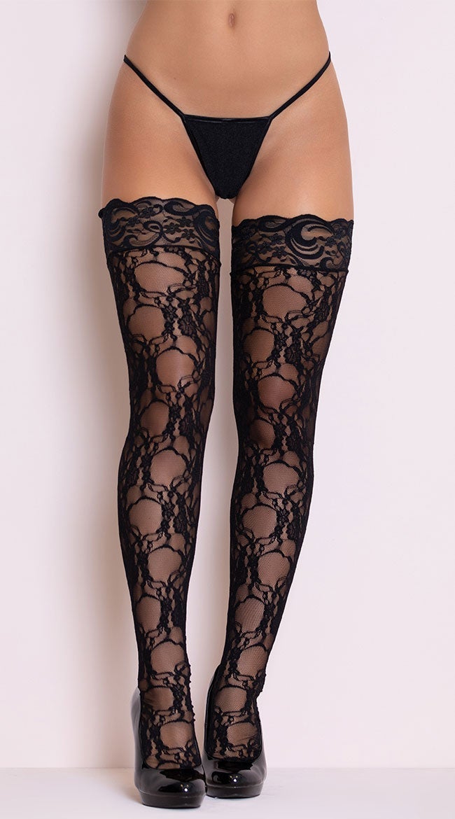 Meia-calça de renda floral Stay-Up