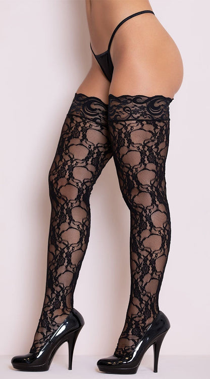 Meia-calça de renda floral Stay-Up