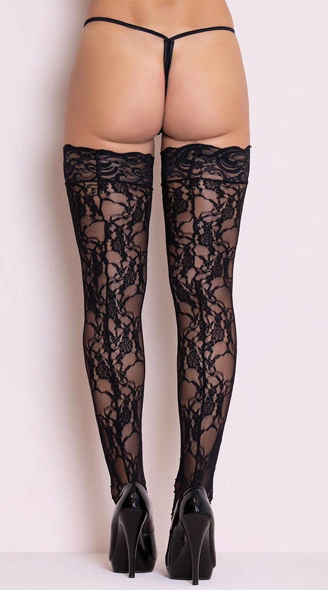 Meia-calça de renda floral Stay-Up