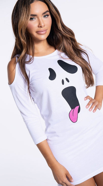 Disfraz de vestido estilo camiseta asustado