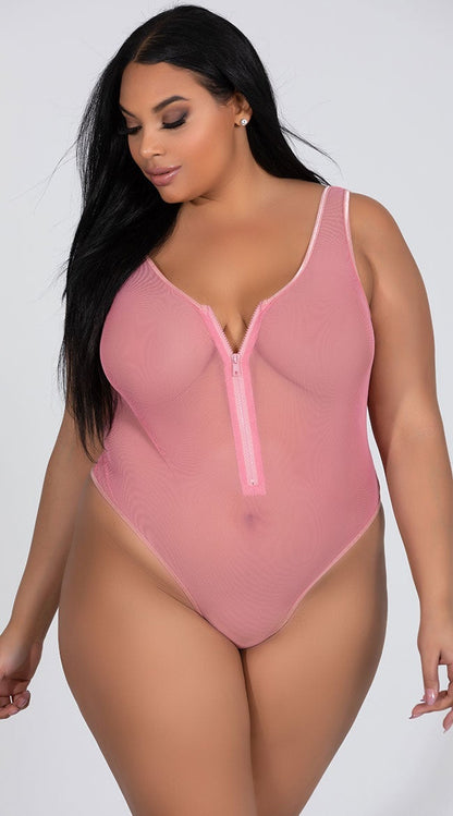 Plus Size Zip Me Up Fishnet Teddy