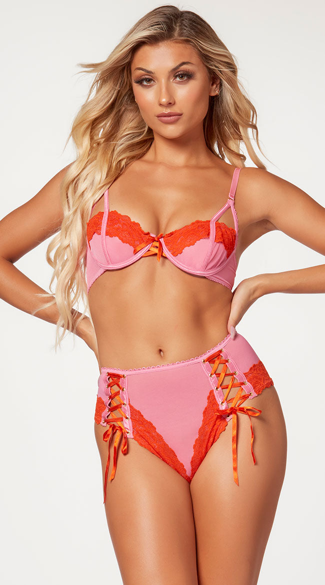 Two Tone High Waisted Bra Set